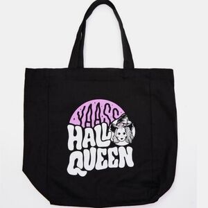 Too Fast “Queen Witch” Graphic Tote Bag – Black Purple Witchcore Cotton Carryall